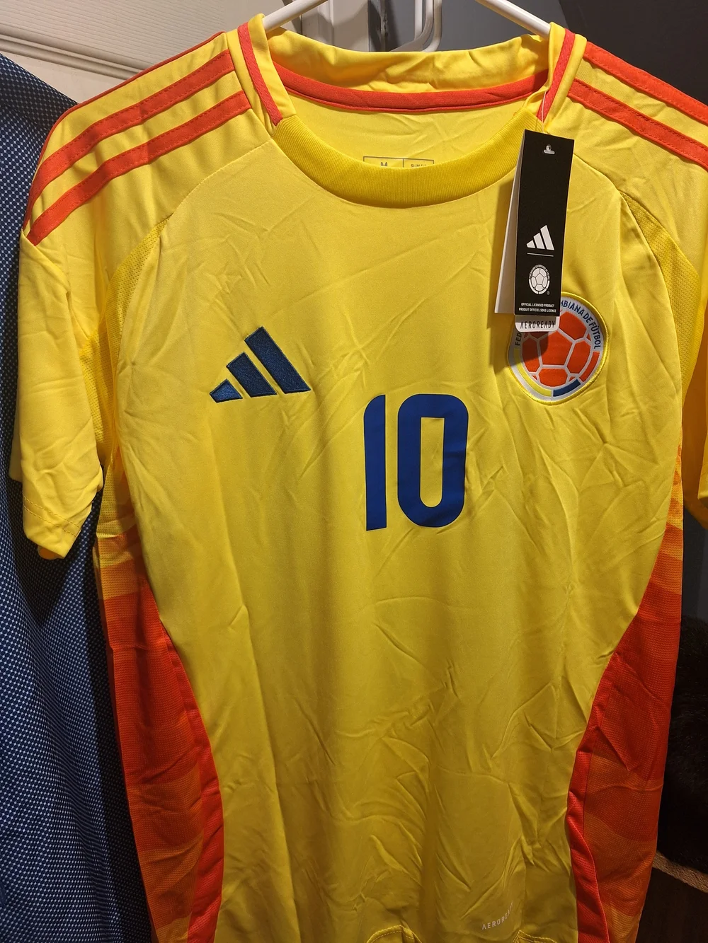 adidas Yellow and Red Men's Football Jersey with Blue Number 10